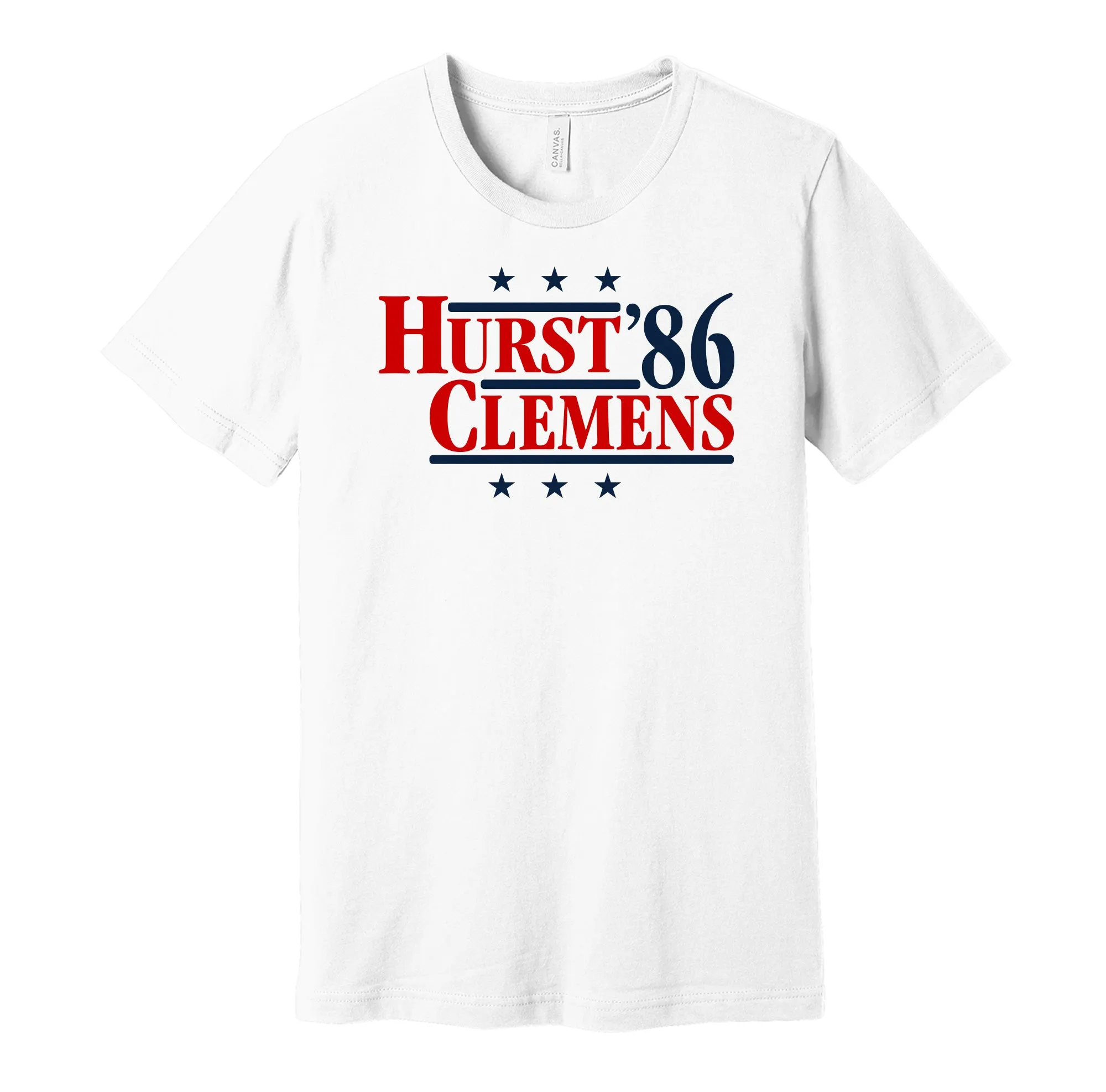 Hurst & Clemens '86 - Boston Baseball Legends Political Campaign Parody T-Shirt - Hyper Than Hype Shirts