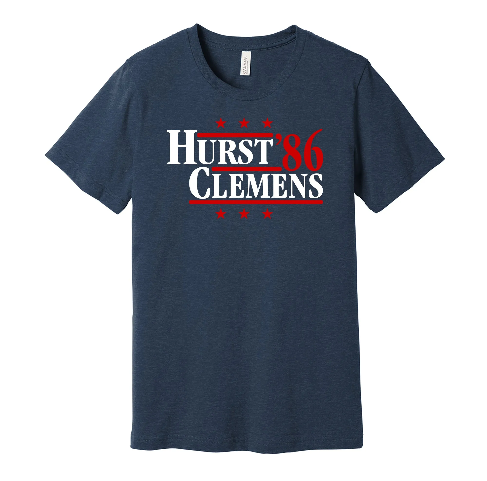 Hurst & Clemens '86 - Boston Baseball Legends Political Campaign Parody T-Shirt - Hyper Than Hype Shirts