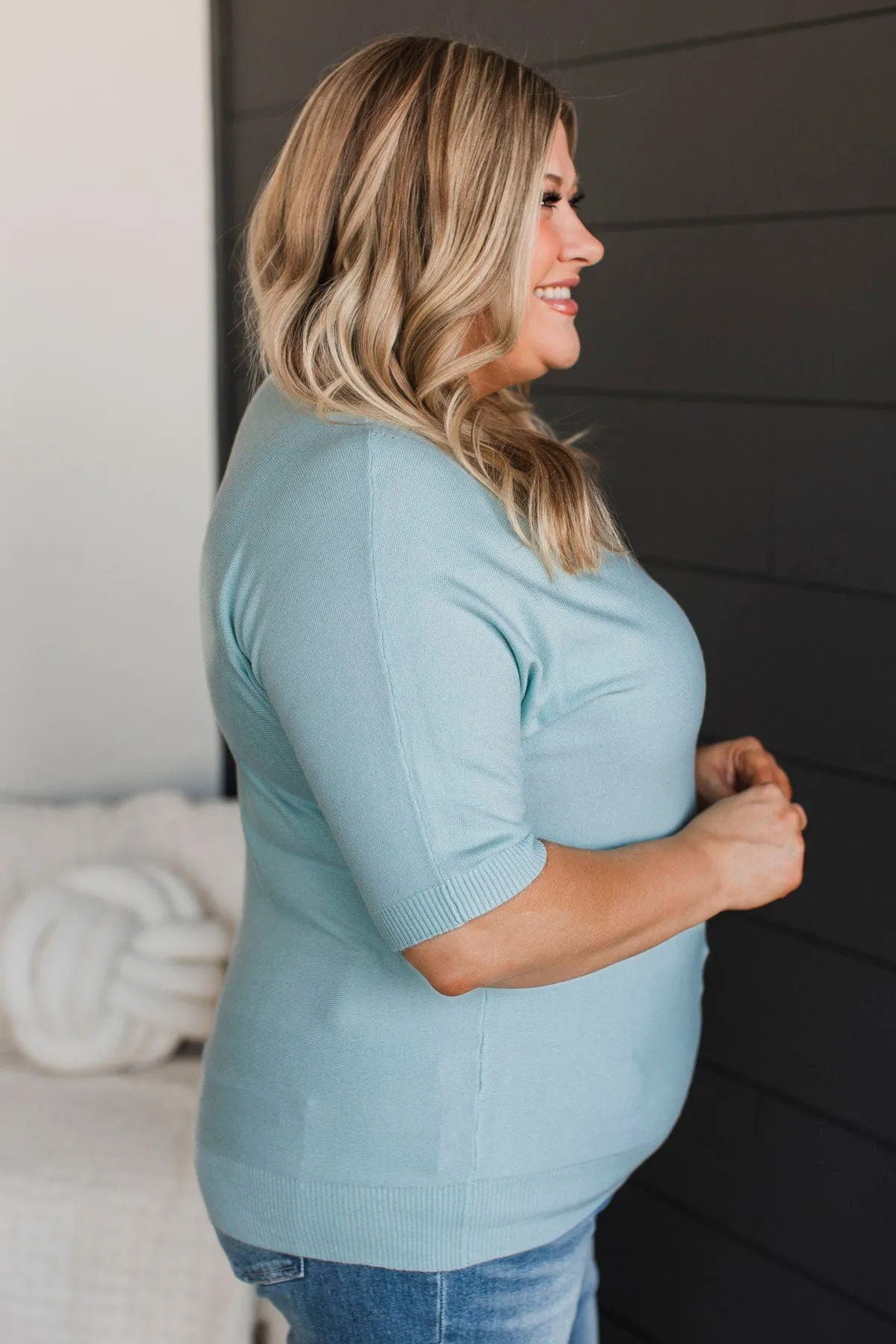 Impressive Charm V-Neck Knit Top- Soft Aqua