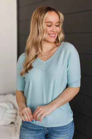 Impressive Charm V-Neck Knit Top- Soft Aqua