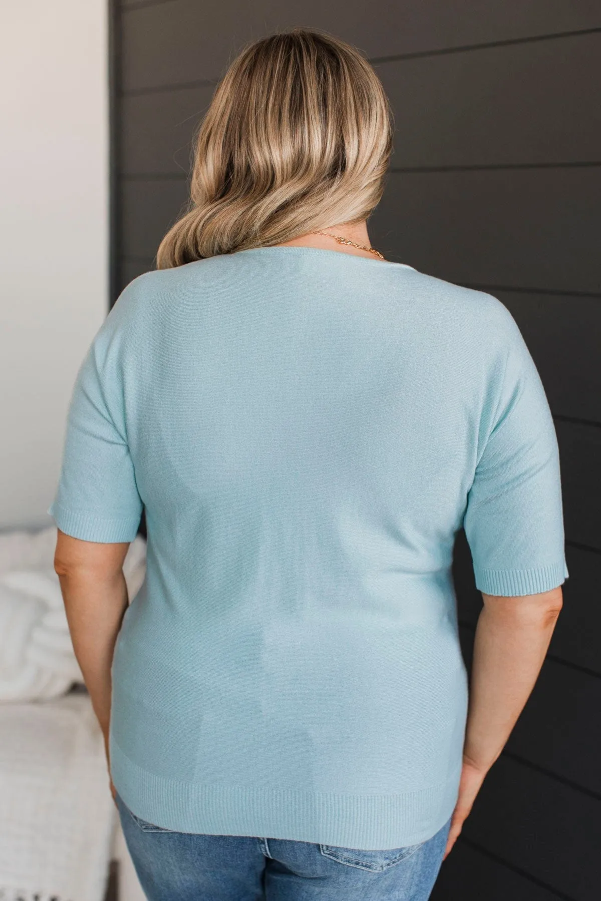 Impressive Charm V-Neck Knit Top- Soft Aqua
