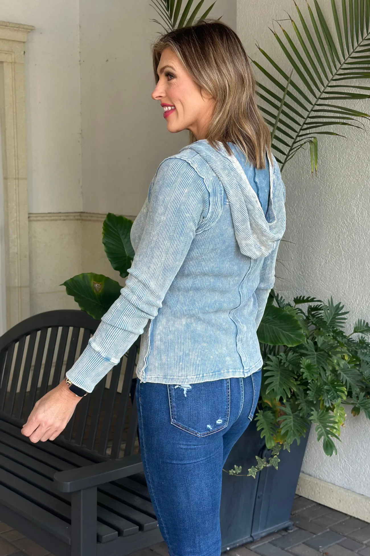 It's Your Best Henley Washed Thermal Hoodie Top