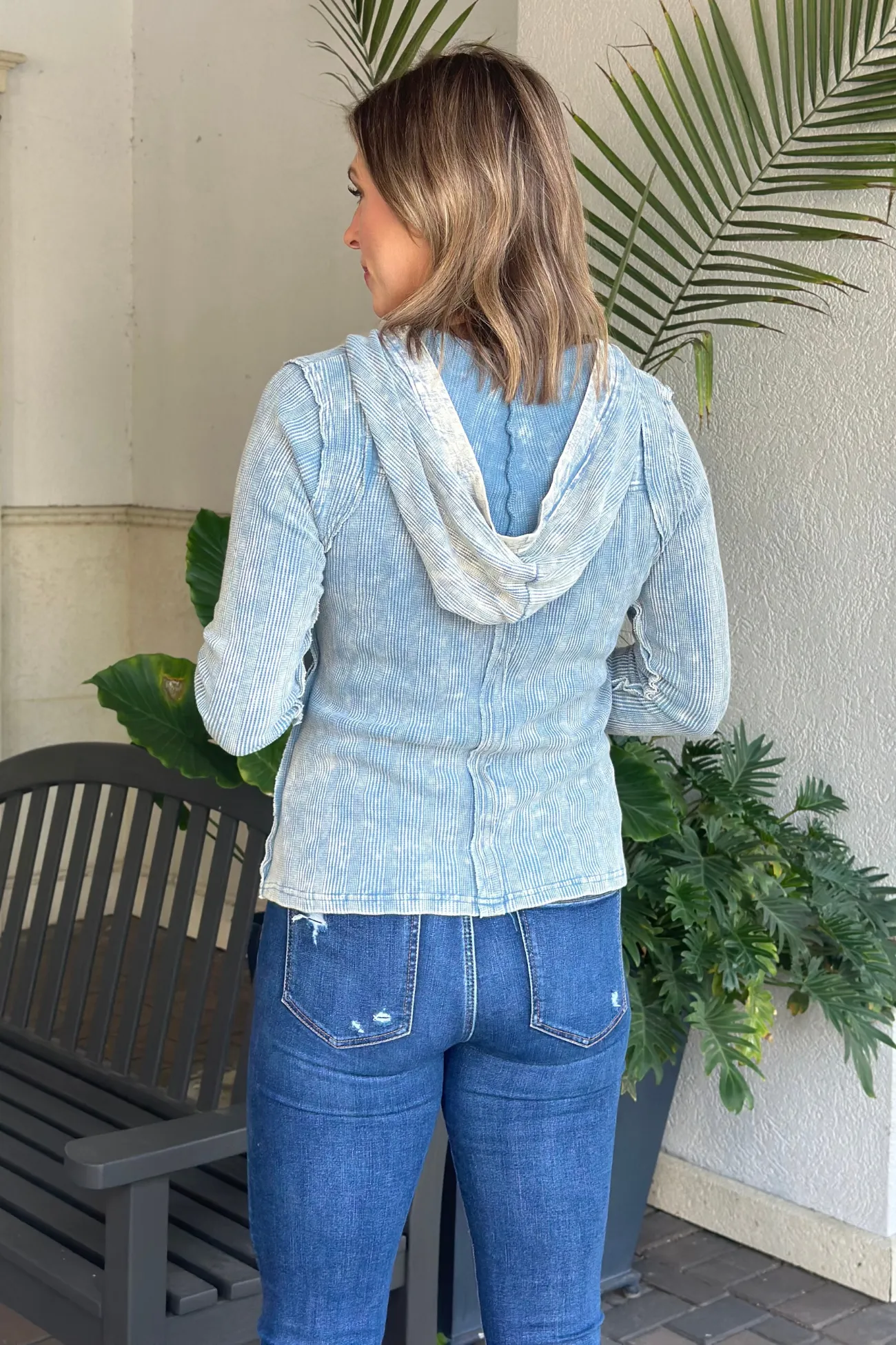 It's Your Best Henley Washed Thermal Hoodie Top