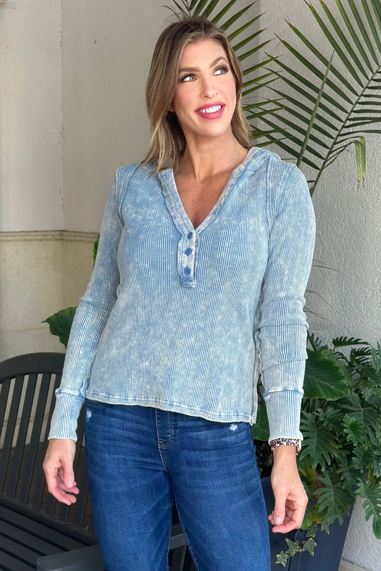 It's Your Best Henley Washed Thermal Hoodie Top