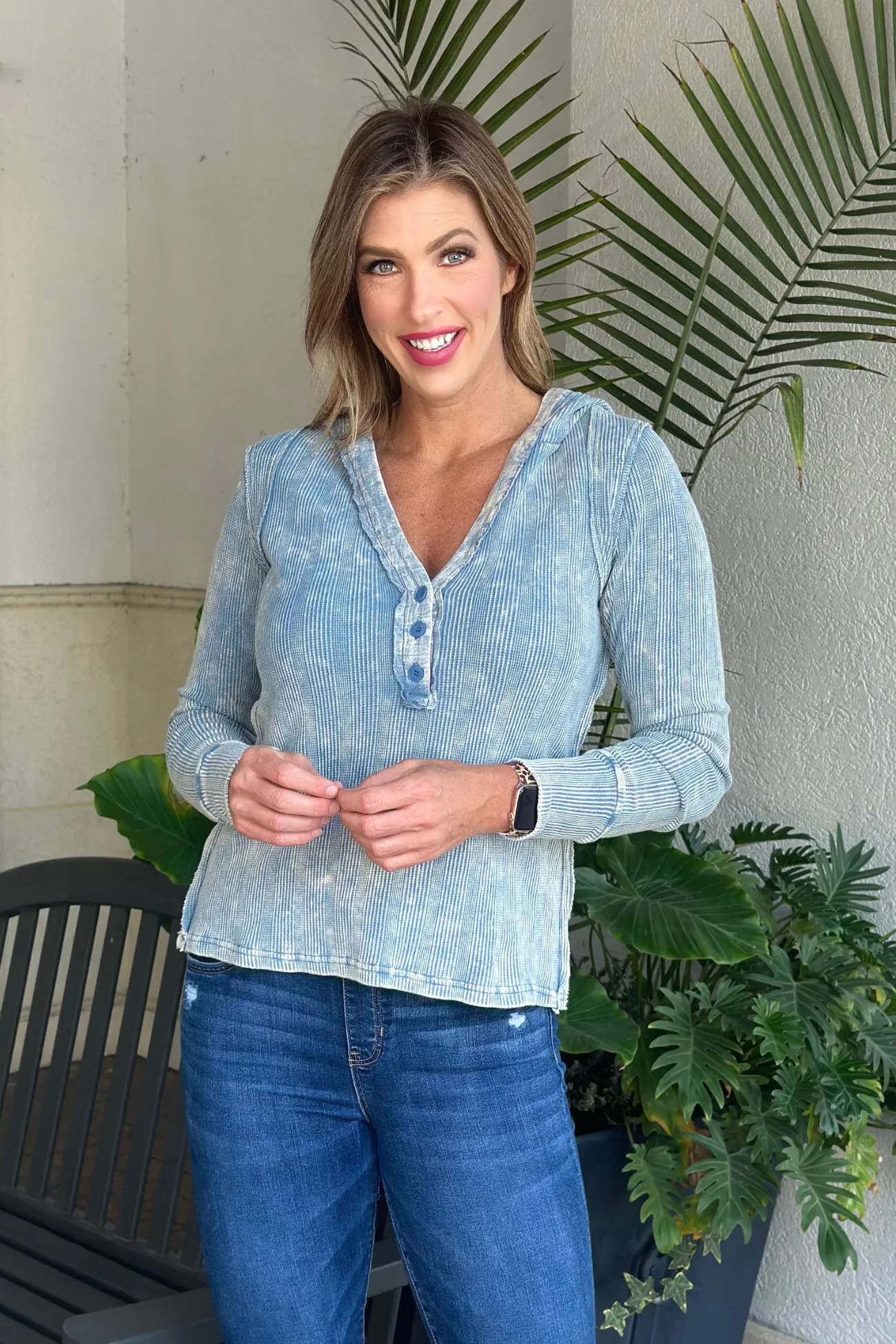 It's Your Best Henley Washed Thermal Hoodie Top