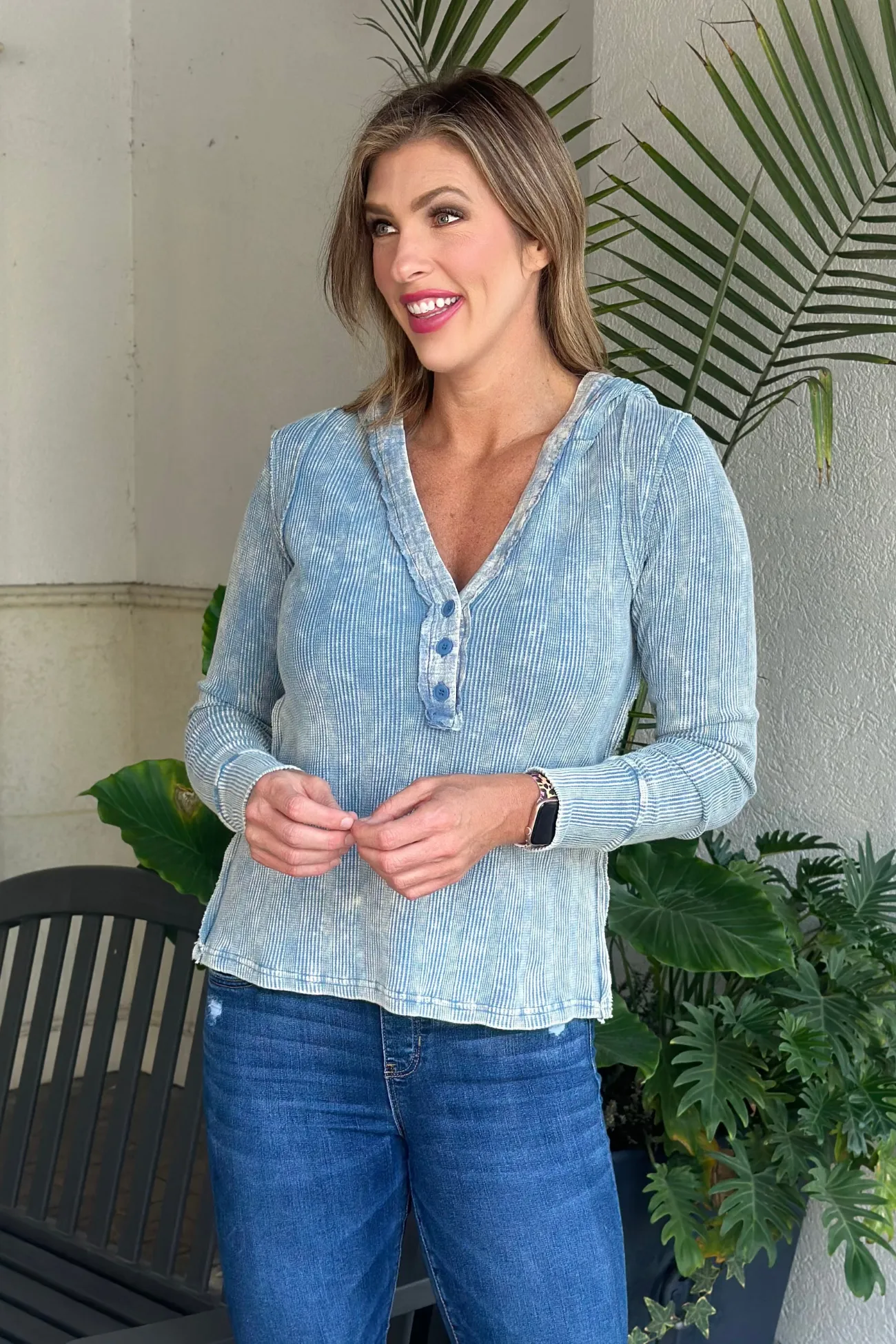 It's Your Best Henley Washed Thermal Hoodie Top