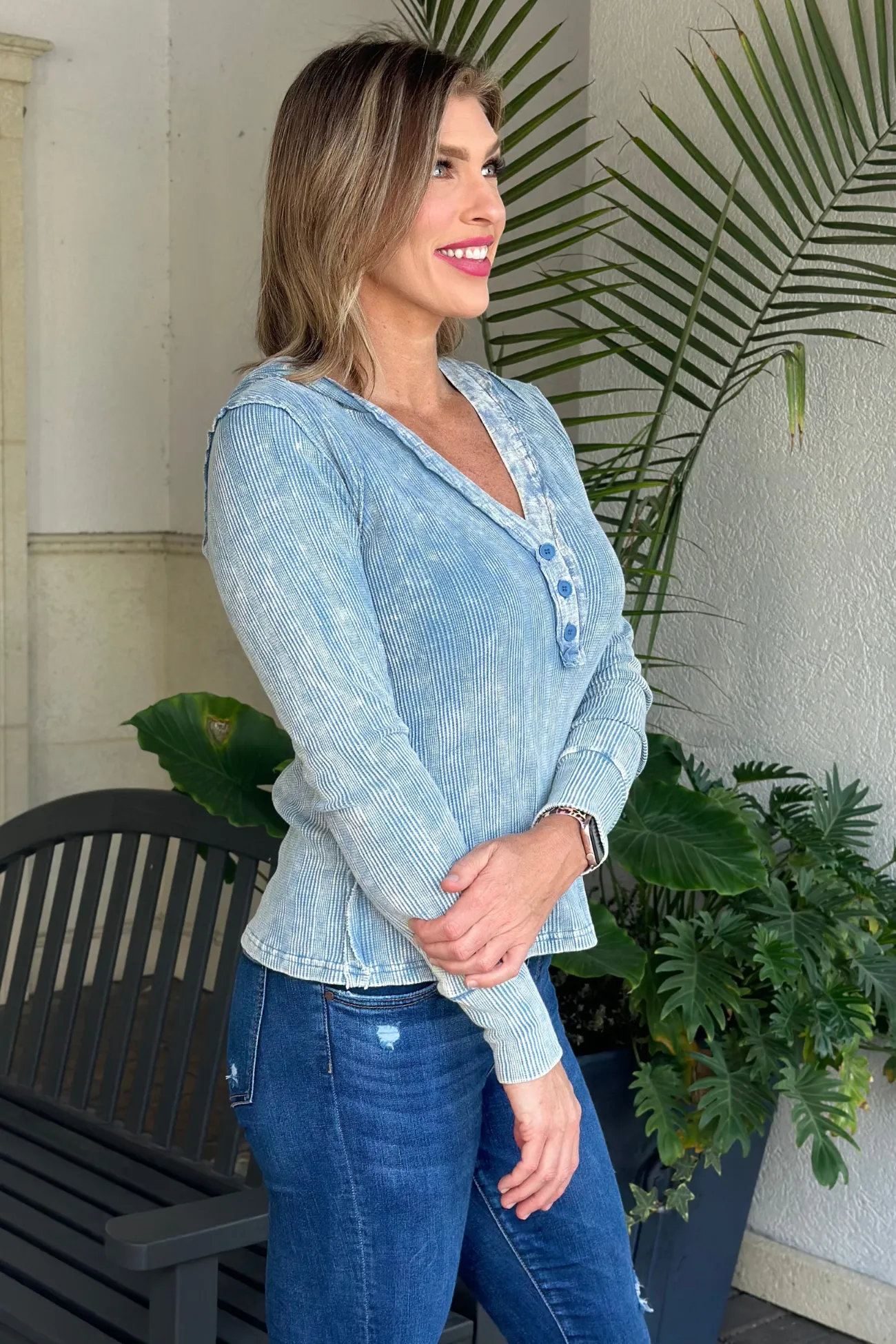 It's Your Best Henley Washed Thermal Hoodie Top