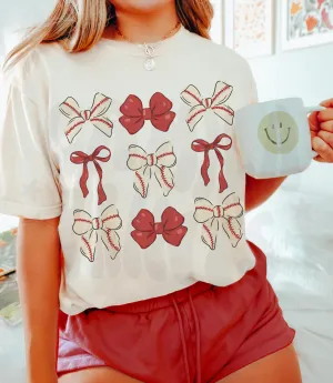 Ivory Bella Canvas or Comfort Colors Baseball Bows Tee - Toddler, Youth, and Adult Sizes