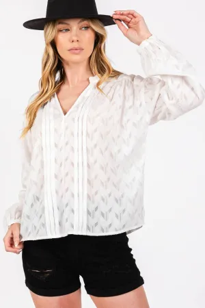 Jacquard V Neck Sage   Fig Shirt: Off White