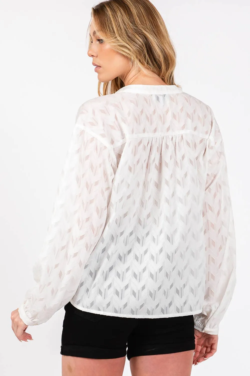 Jacquard V Neck Sage   Fig Shirt: Off White