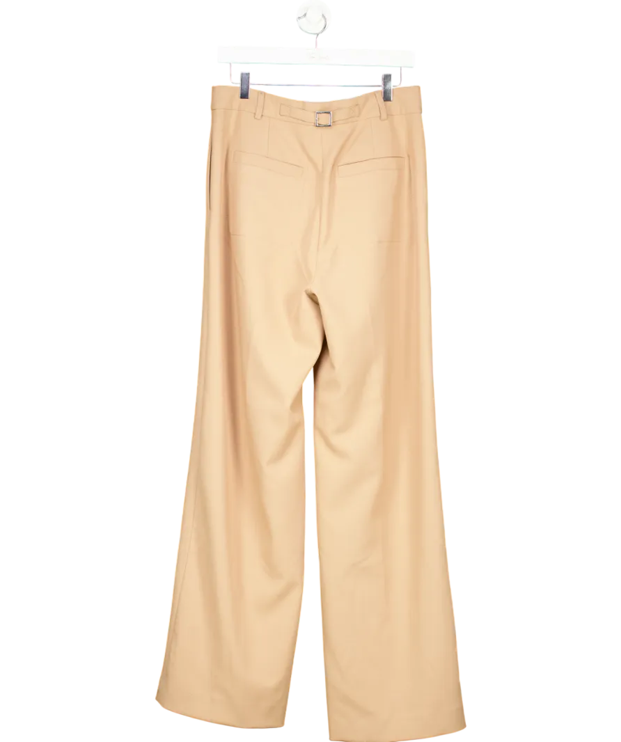Karen Millen Beige Compact Stretch Tailored Wide Leg Trousers UK 12