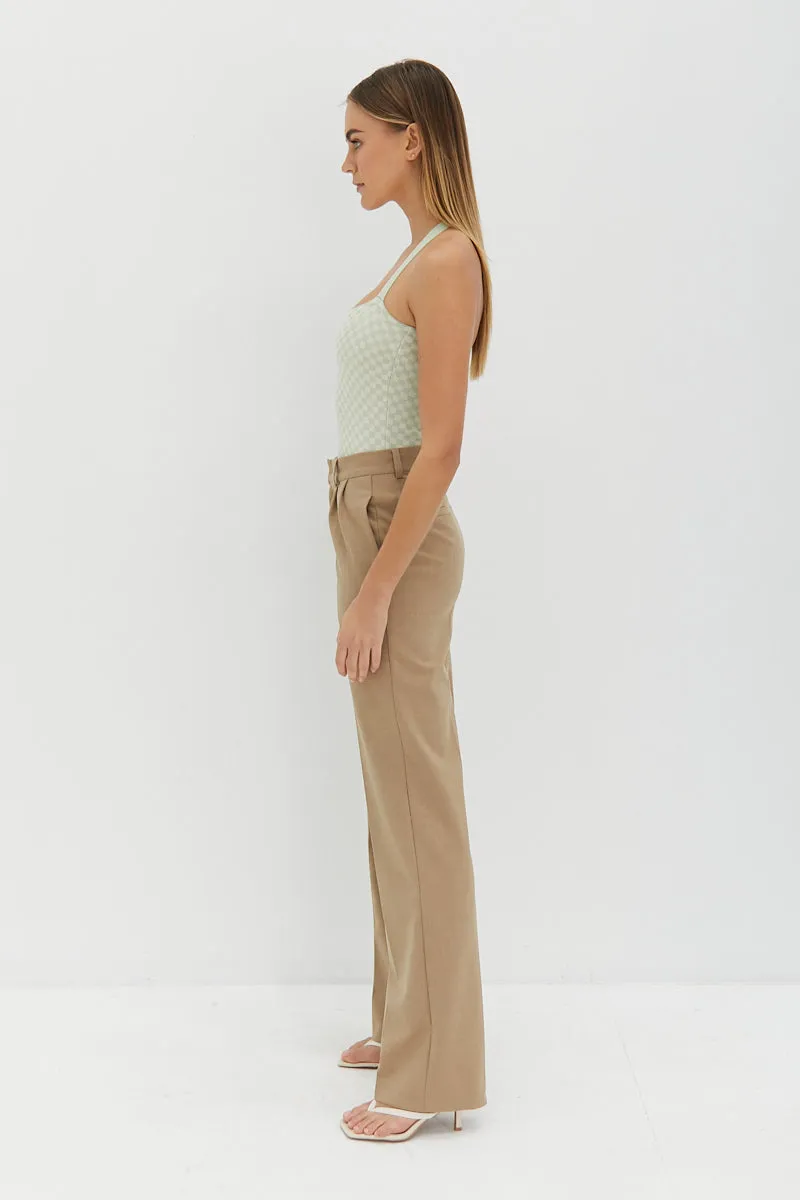 Knit Halter Top - Matcha Check