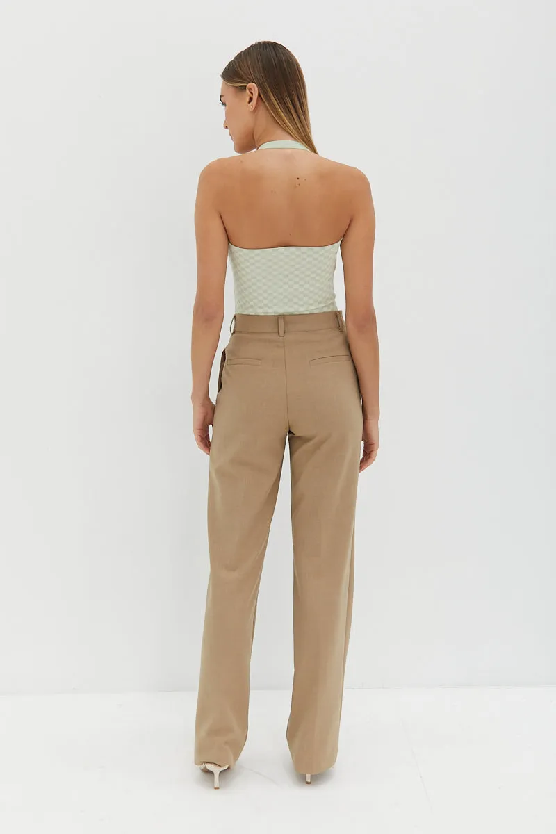 Knit Halter Top - Matcha Check