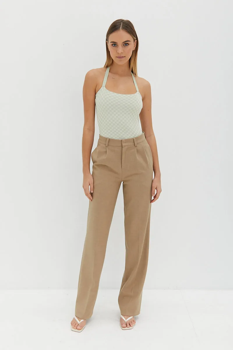 Knit Halter Top - Matcha Check