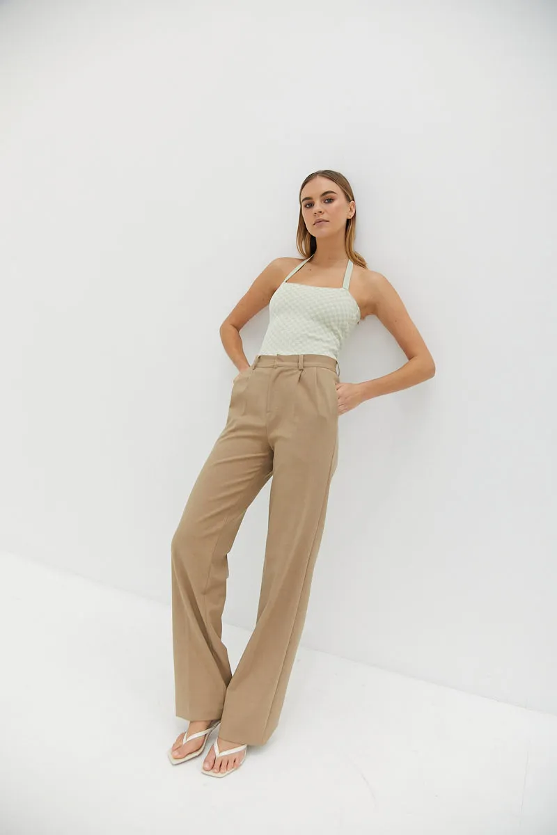 Knit Halter Top - Matcha Check