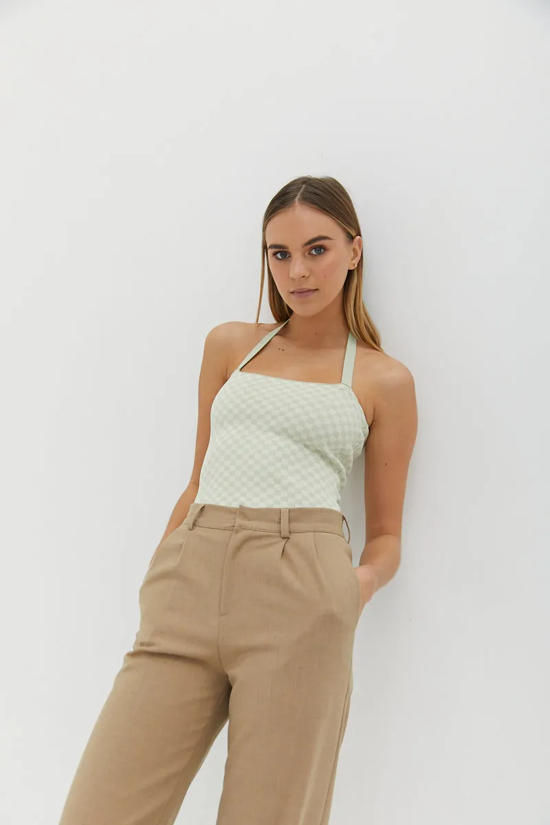 Knit Halter Top - Matcha Check
