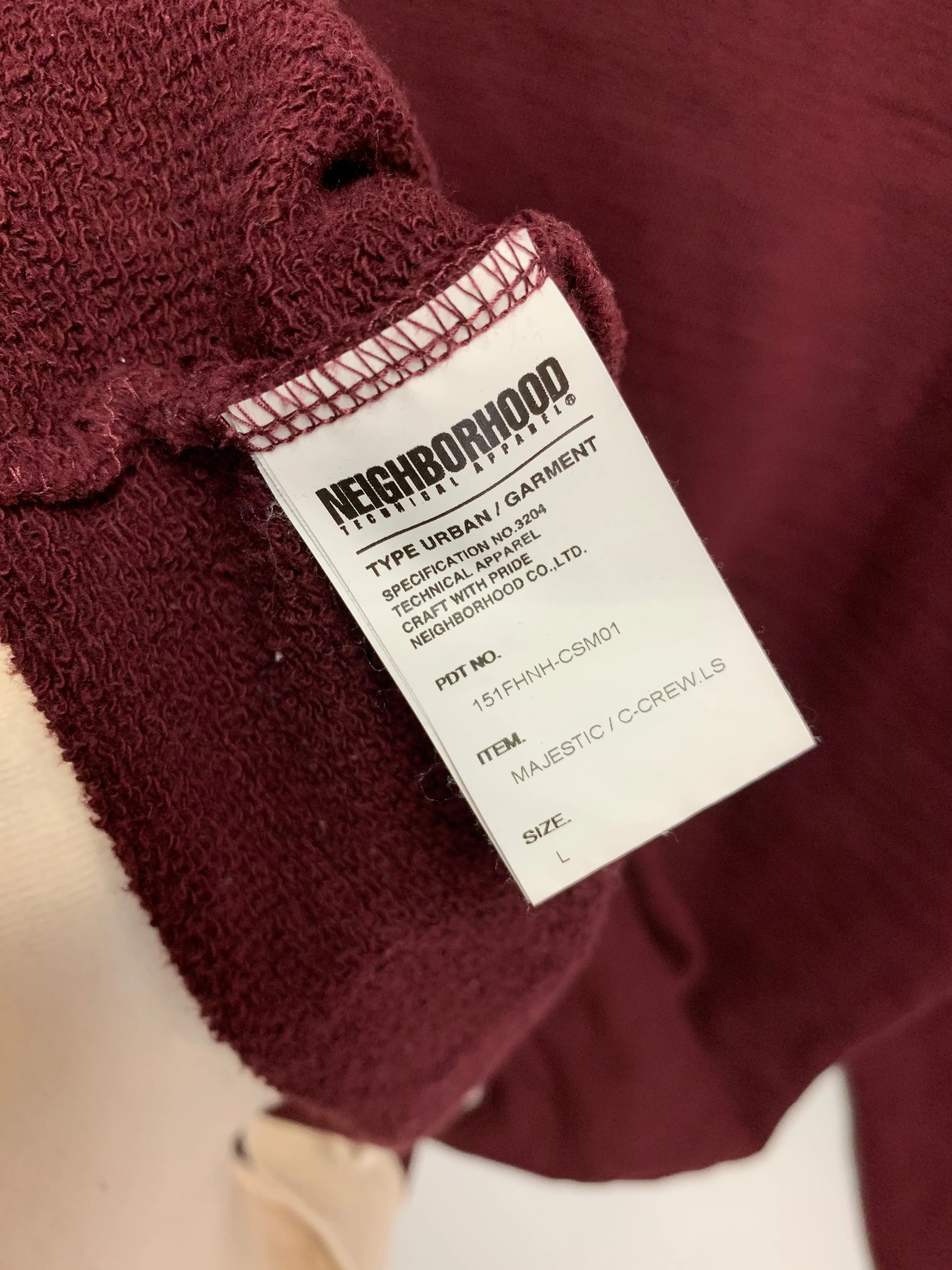 [L] Neighborhood Majestic Crewneck Sweatshirt Burgundy