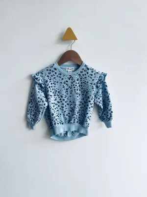 Leopard Print Ruffle Shoulder Sweatshirt // 12M
