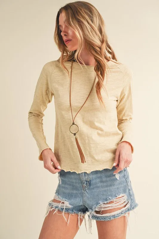 Lettuce Hemline Round Neck Raglan Sleeve T-Shirt