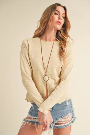 Lettuce Hemline Round Neck Raglan Sleeve T-Shirt