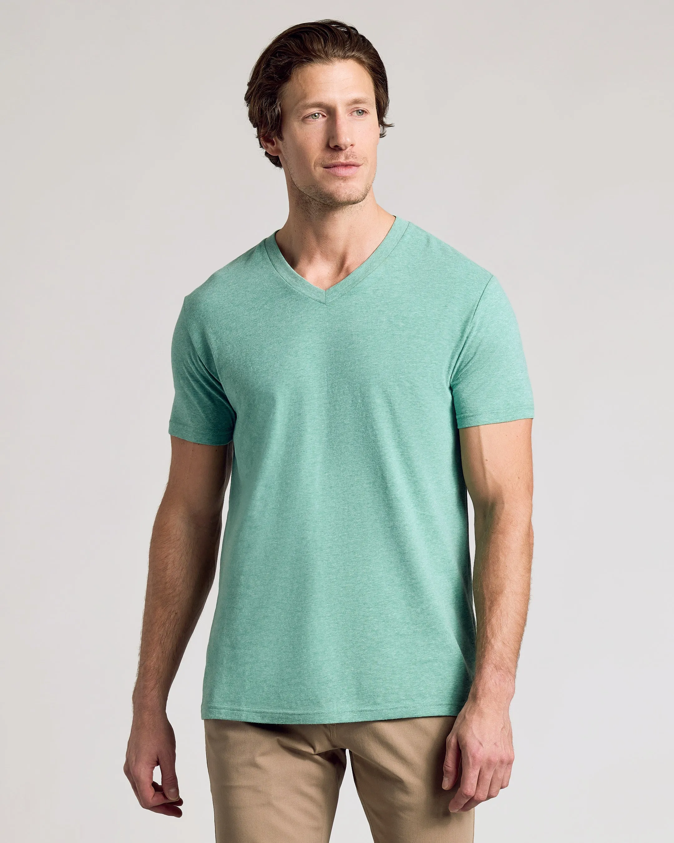 Light Heather Greenery V-Neck Tee