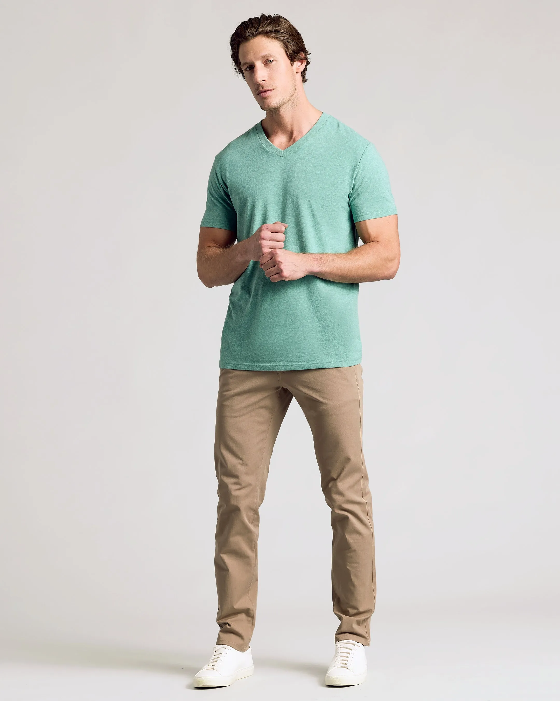 Light Heather Greenery V-Neck Tee