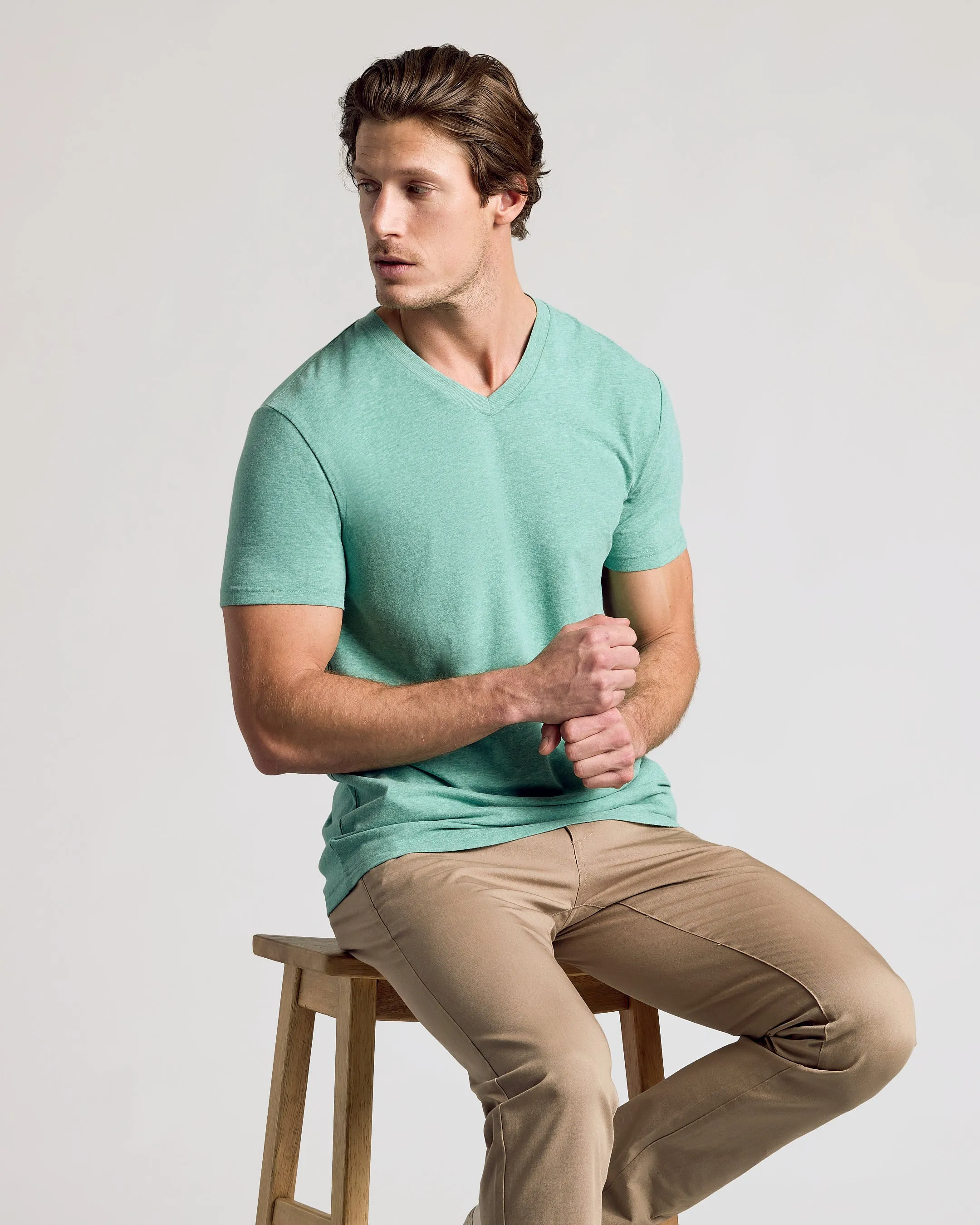 Light Heather Greenery V-Neck Tee