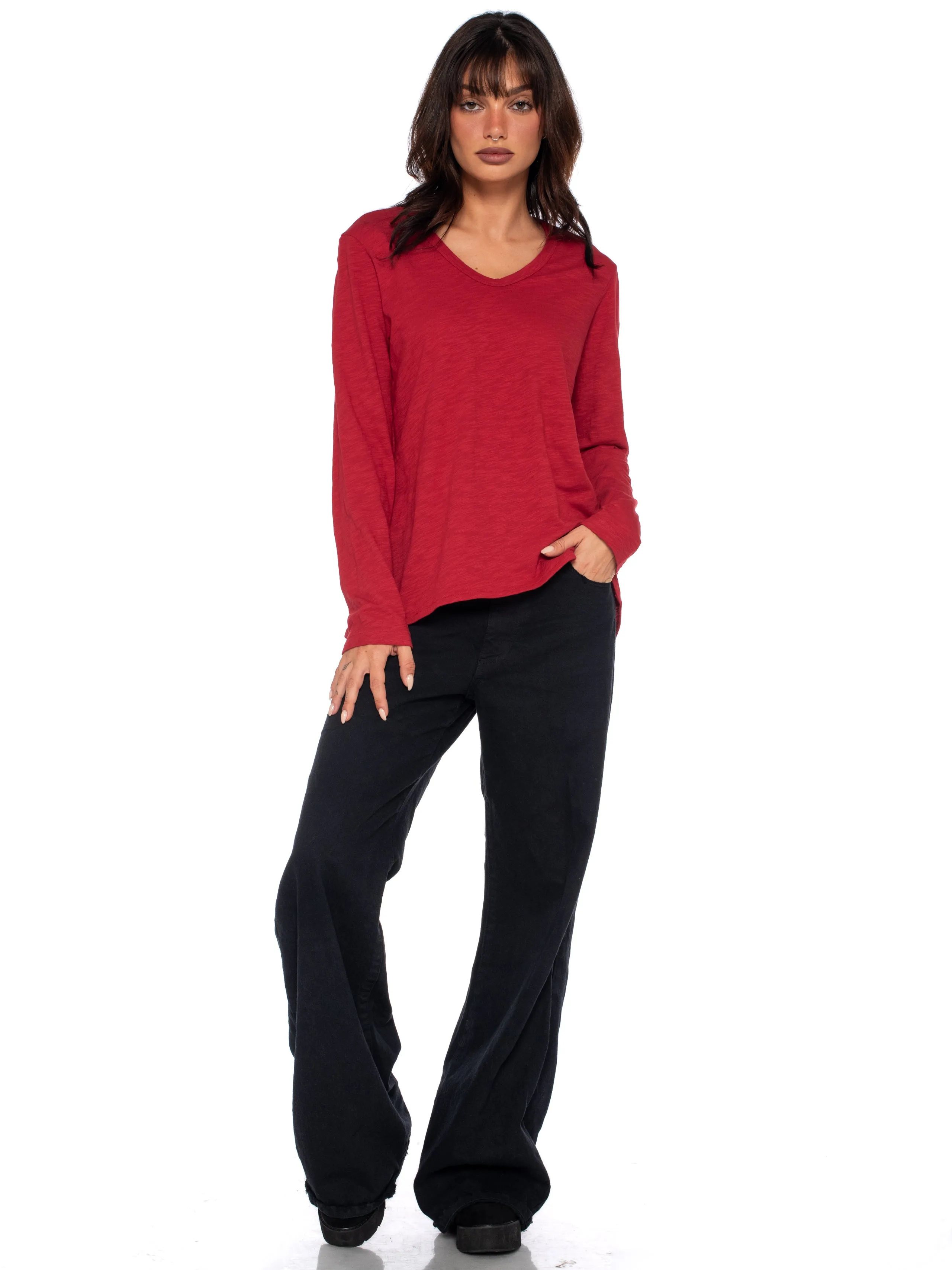 Long Sleeve Shrunken Boyfriend Top