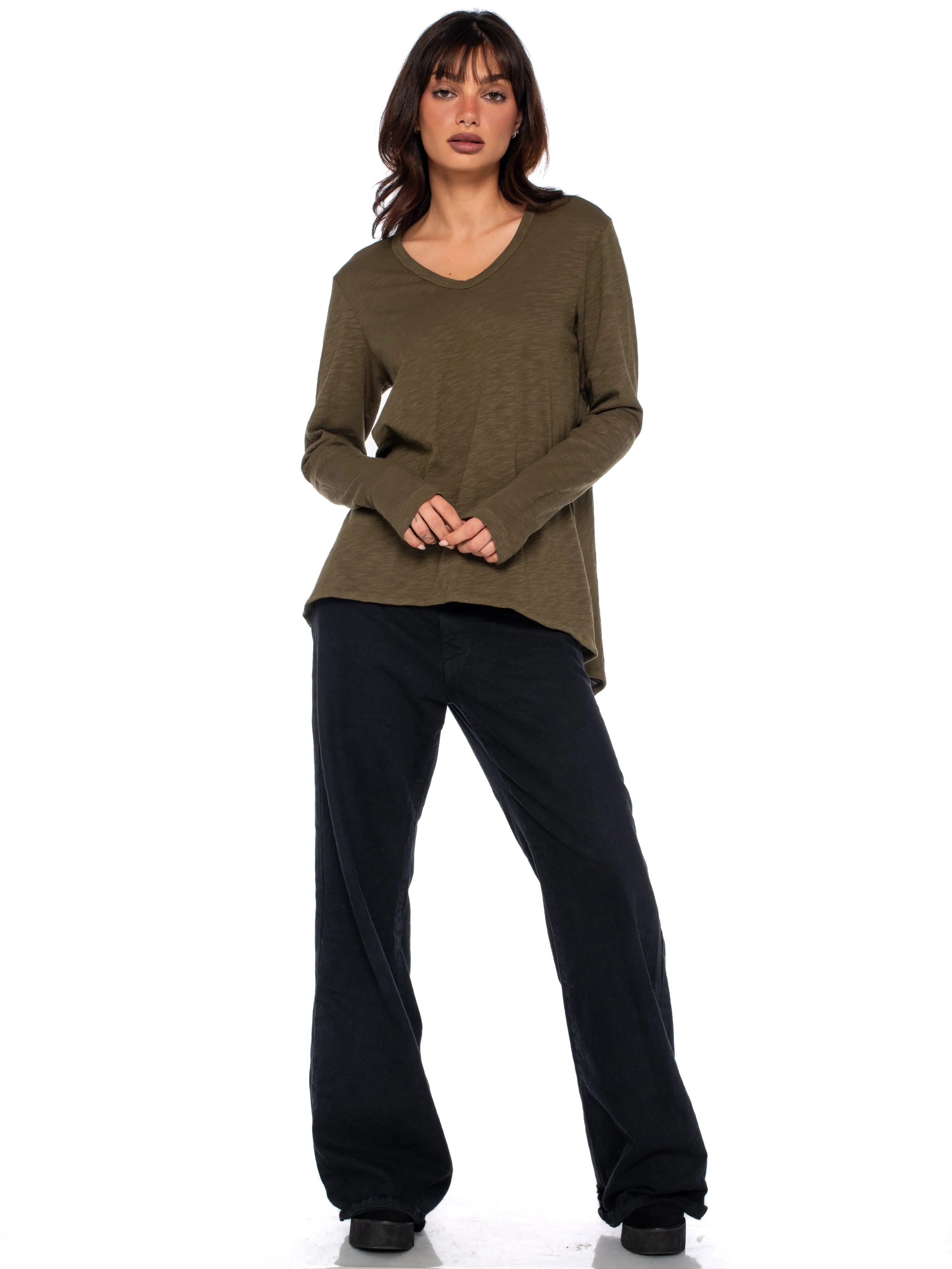 Long Sleeve Shrunken Boyfriend Top