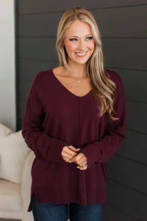 Looking Remarkable V-Neck Sweater- Wine