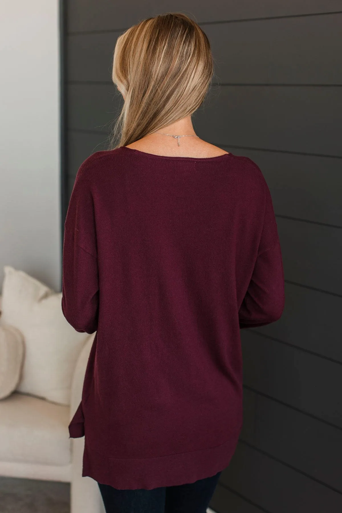 Looking Remarkable V-Neck Sweater- Wine