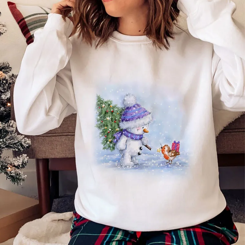 Lovely Christmas O-Neck White Sweater A