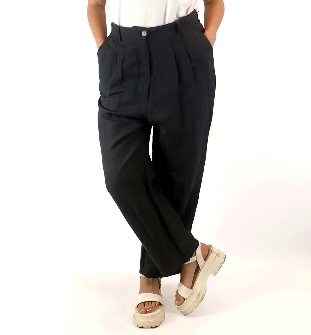 Lush grey linen mix straight leg tailored pants size 10