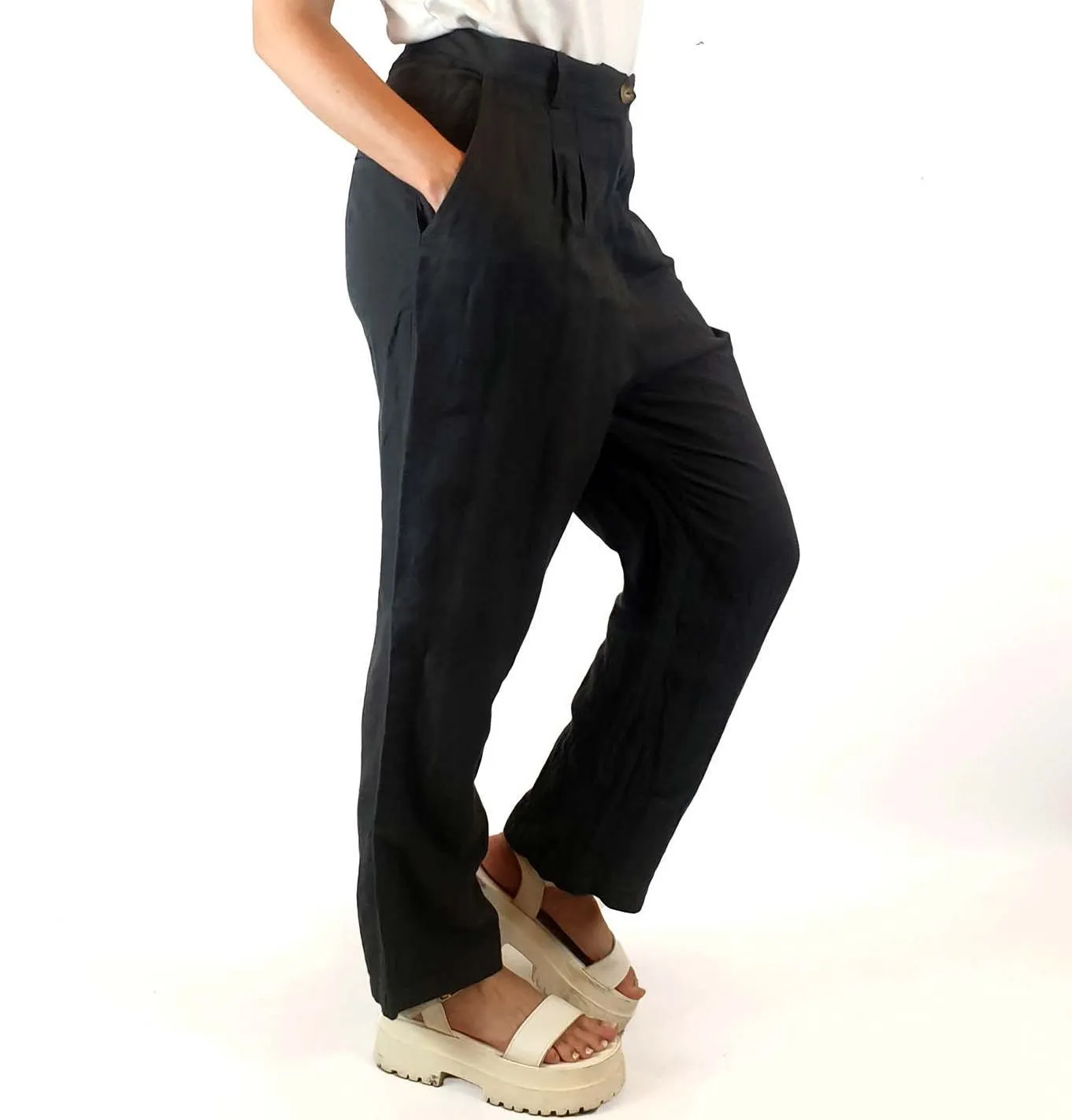 Lush grey linen mix straight leg tailored pants size 10