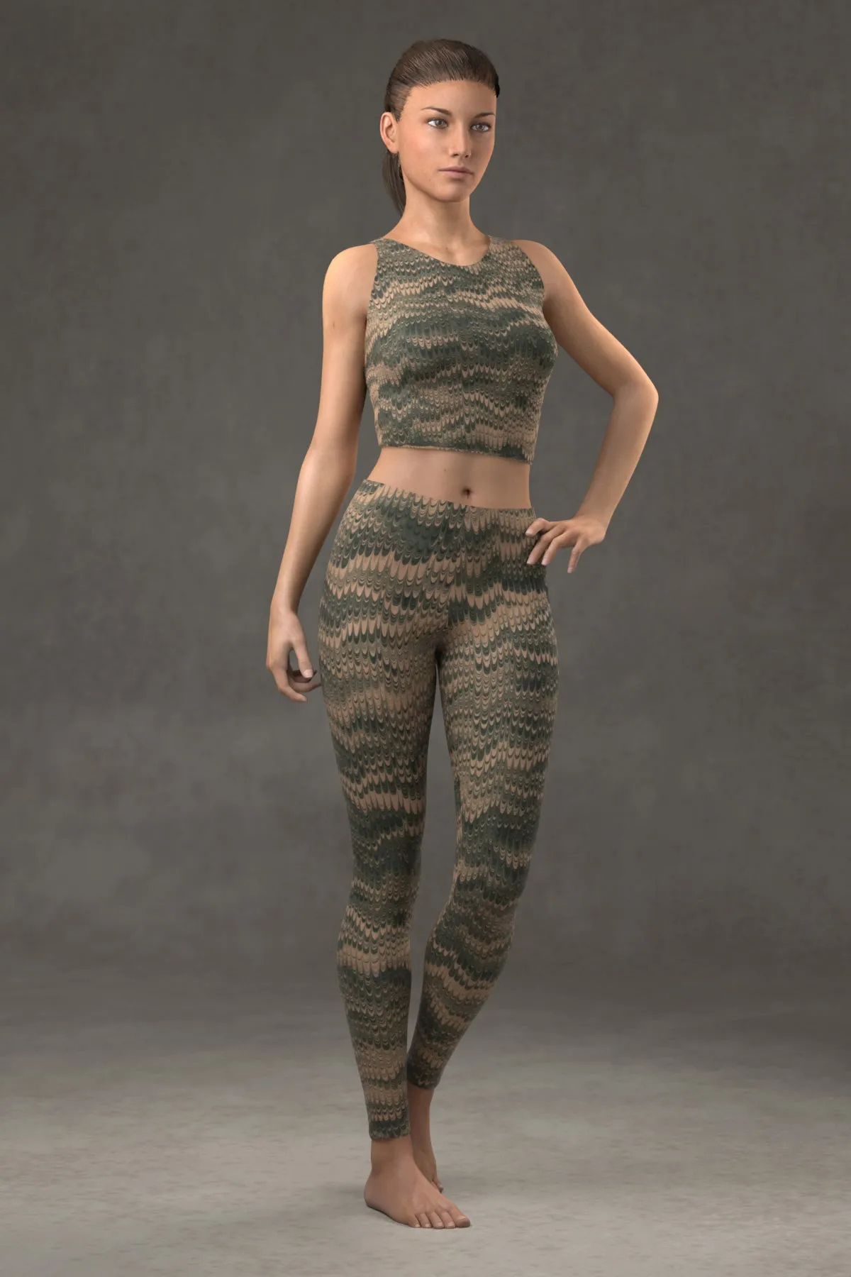 Marbled Combed Leggings: Green & Tan