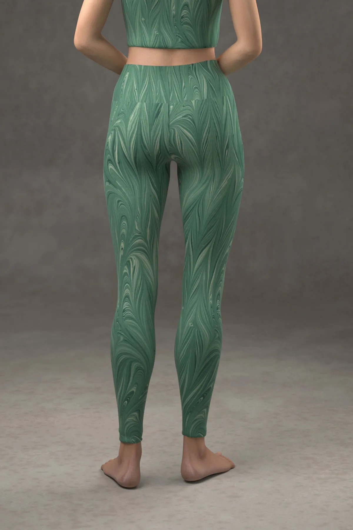 Marbled Twill Yoga Leggings: Teal