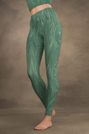 Marbled Twill Yoga Leggings: Teal