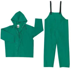 MCR Safety Two-Piece Rain Suit, Jacket w/Hood, Bib Pants, 0.42 mm PVC/Poly, Green, Medium, 3882M