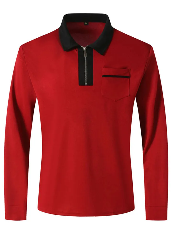 Men's Fall V Neck Long Sleeve Fitted Polo Shirt