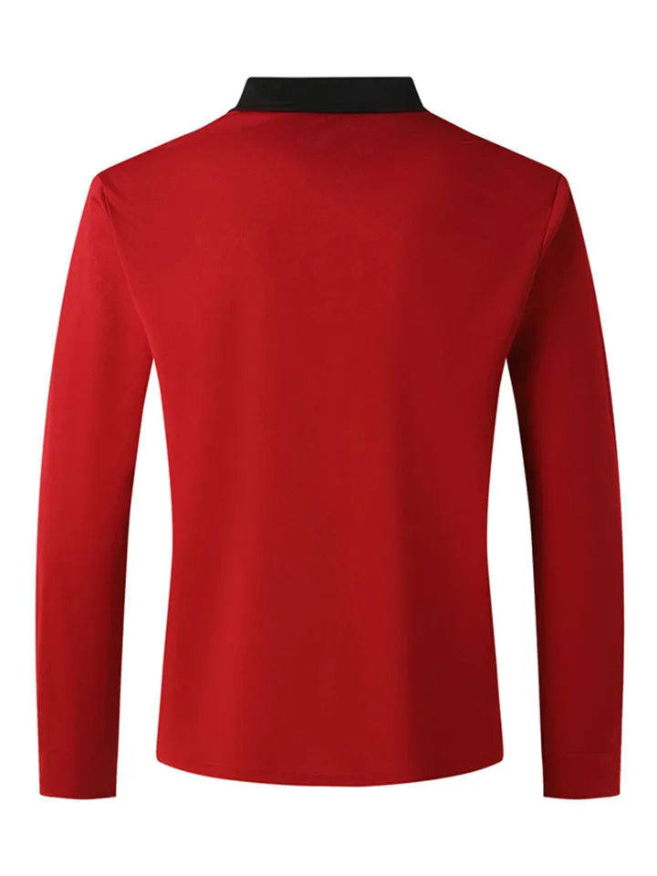 Men's Fall V Neck Long Sleeve Fitted Polo Shirt
