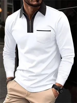 Men's Fall V Neck Long Sleeve Fitted Polo Shirt
