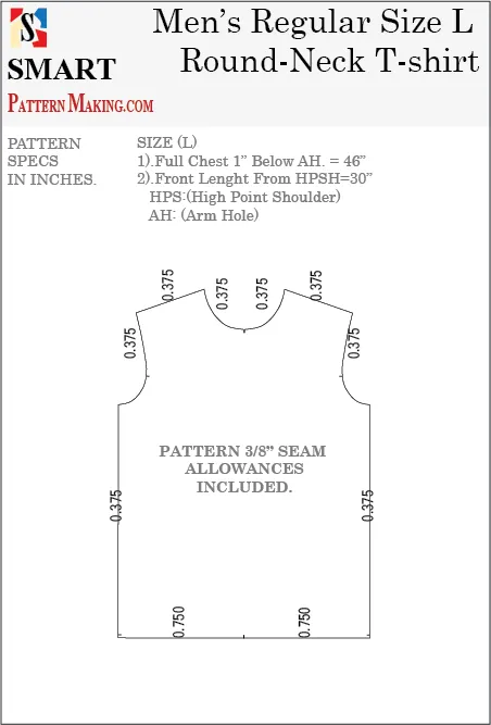 Men's Round Neck T-shirt Downloadable DXF/CAD Pattern