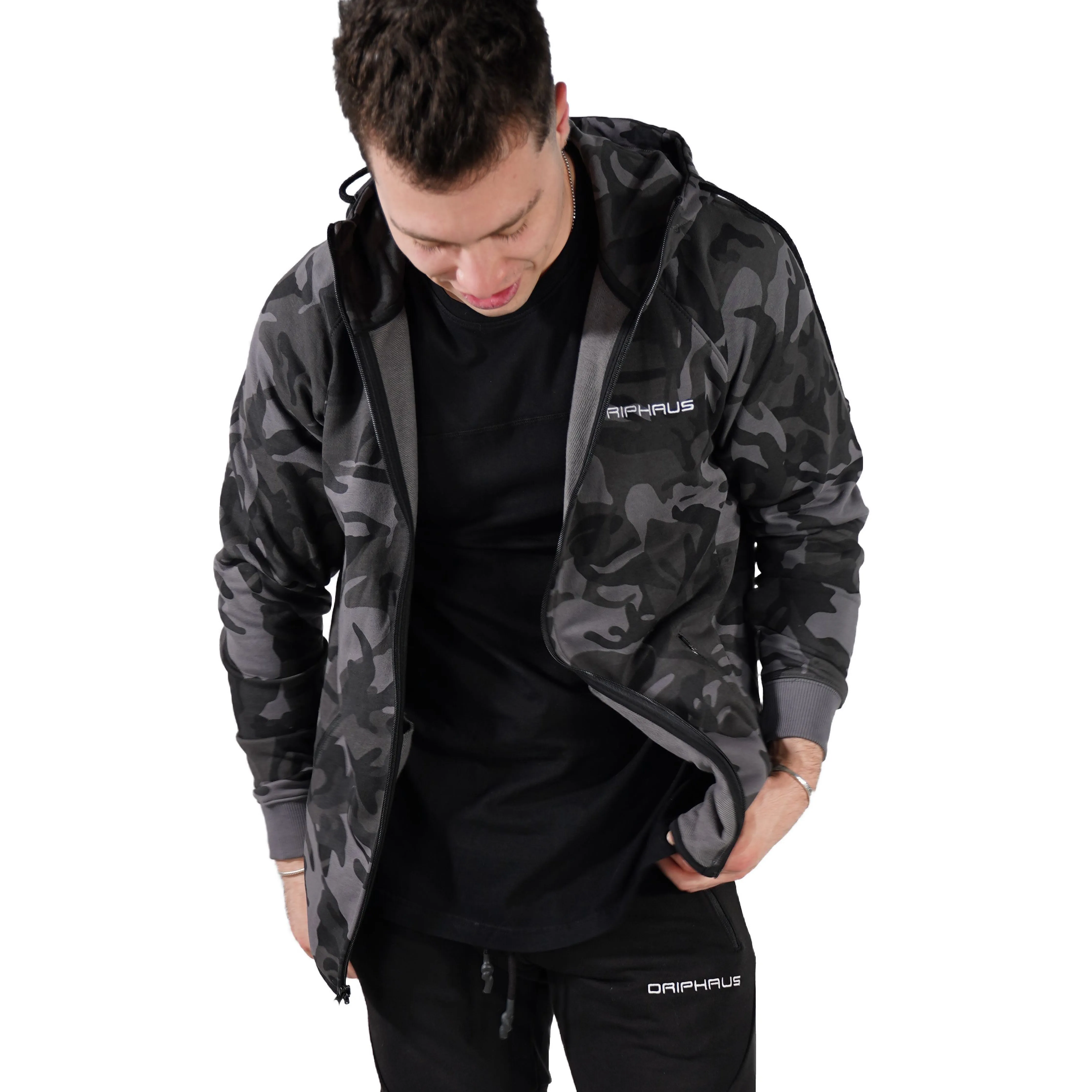 MEN'S ZIP ZIPPER HOODIE CURVED HEM