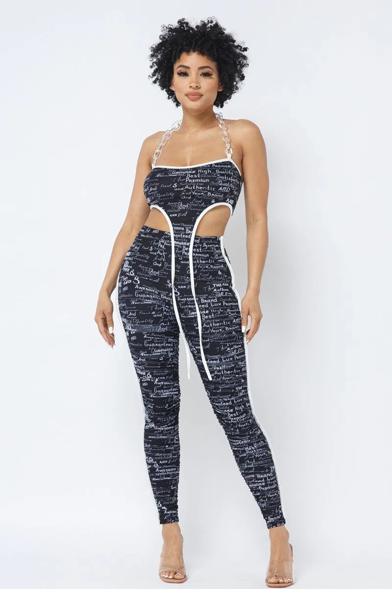 Mesh Chain Halter With Matching Leggings Set