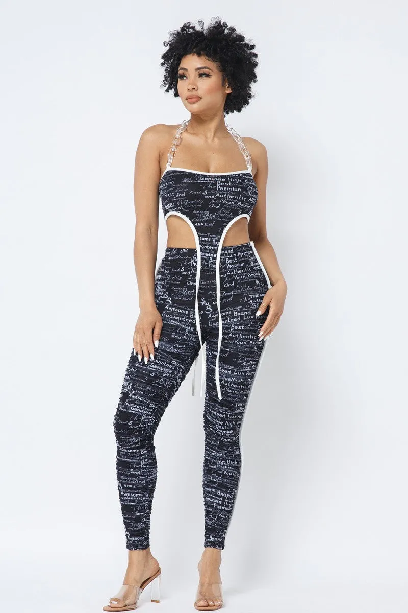 Mesh Chain Halter With Matching Leggings Set