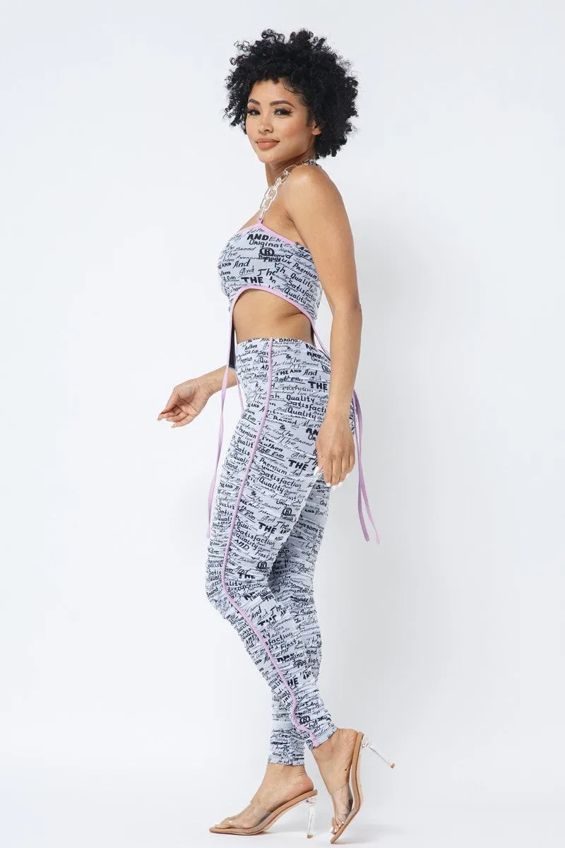 Mesh Chain Halter With Matching Leggings Set