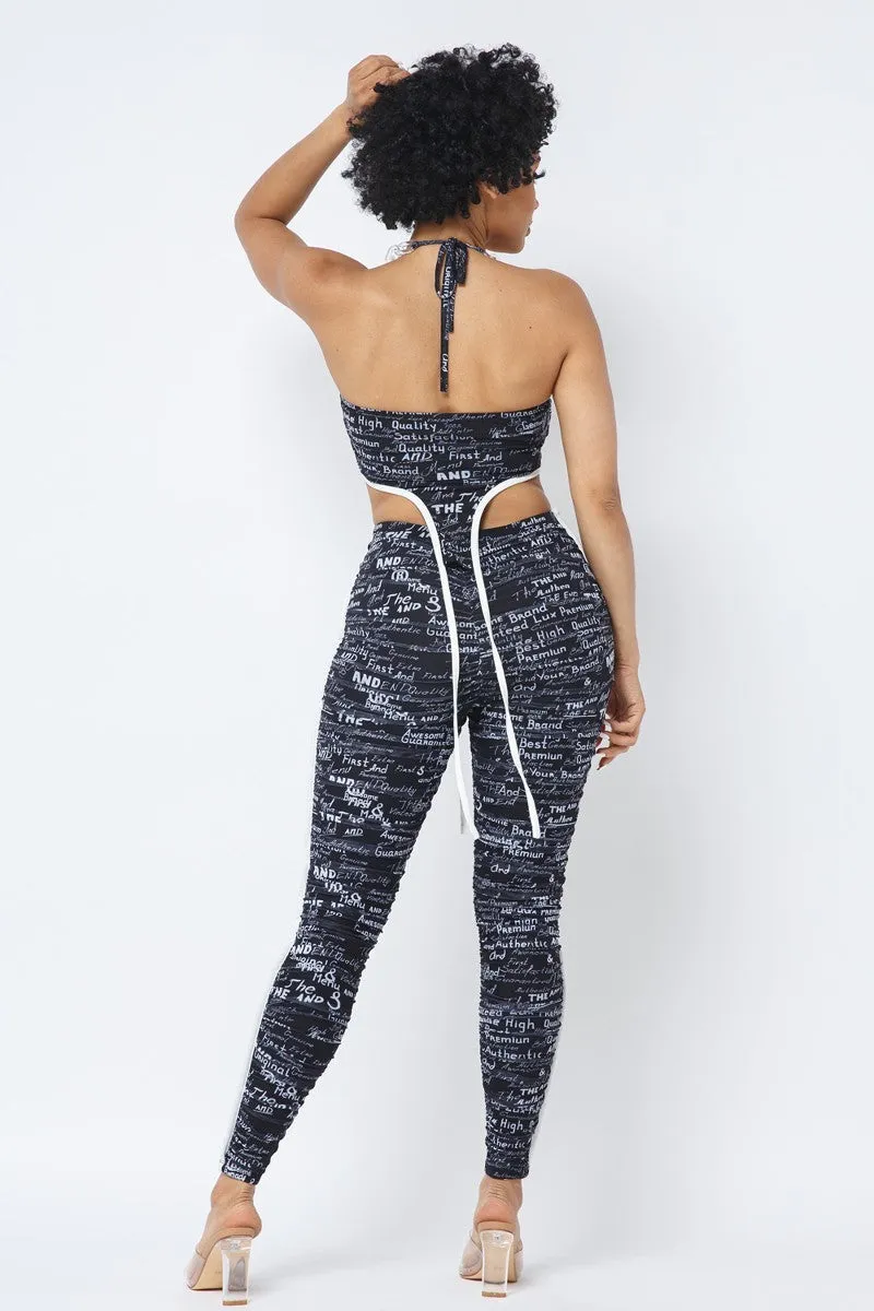 Mesh Chain Halter With Matching Leggings Set