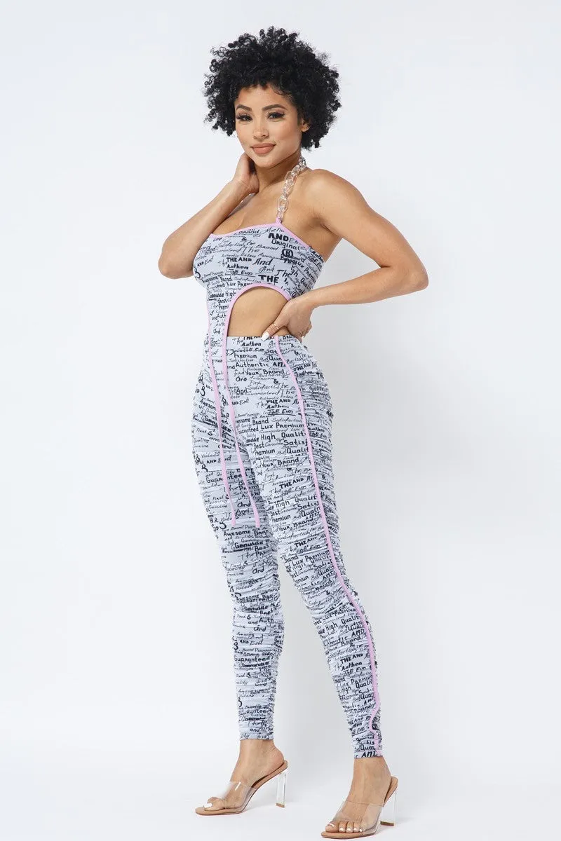 Mesh Chain Halter With Matching Leggings Set