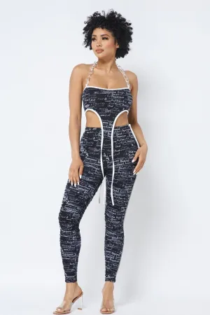 Mesh Chain Halter With Matching Leggings Set