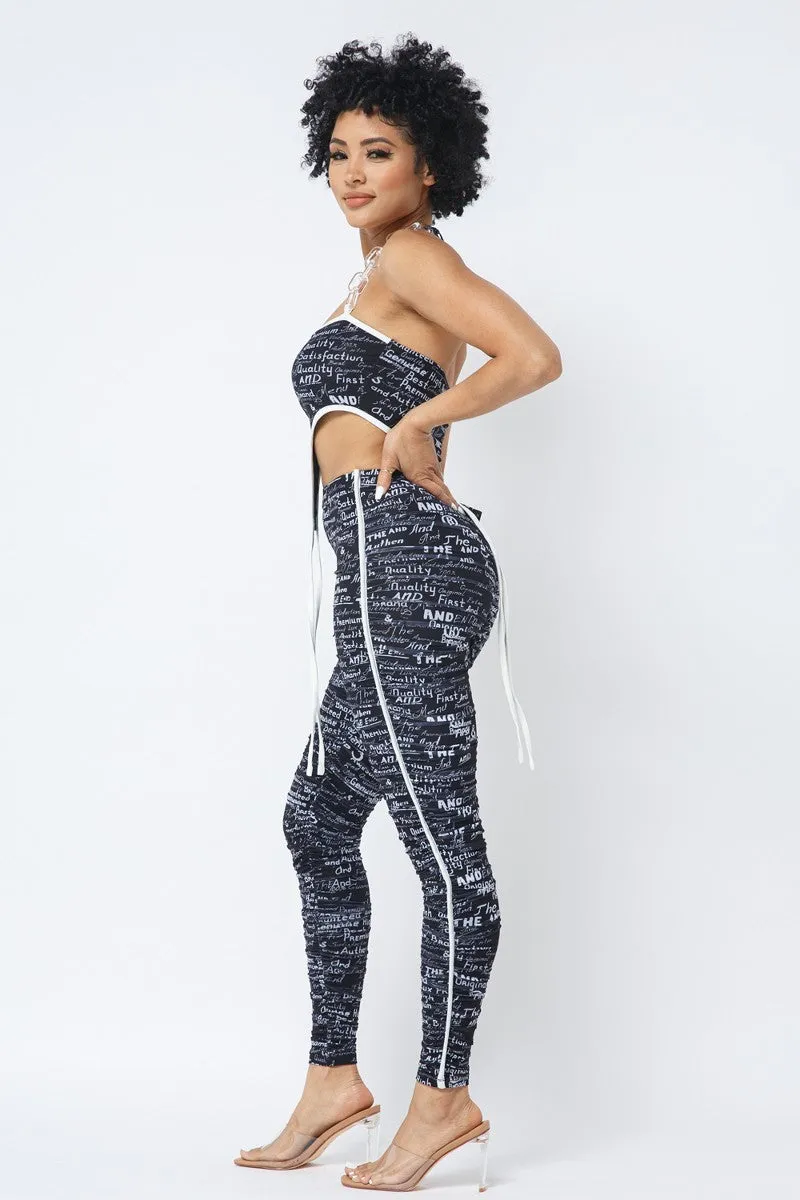 Mesh Chain Halter With Matching Leggings Set